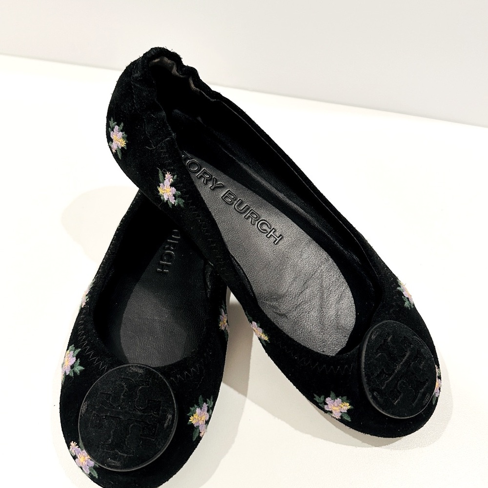 Tory Burch Minnie Ballet Flat/Floral Embroidered Suede